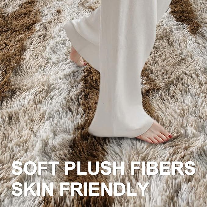 9x12 Ft Extra Large Shag Rugs for Living Room, Ultra Soft Fluffy Furry Area Rugs for Bedroom Indoor Floor, Aesthetic Carpet for Kids Home Decor (Khaki)