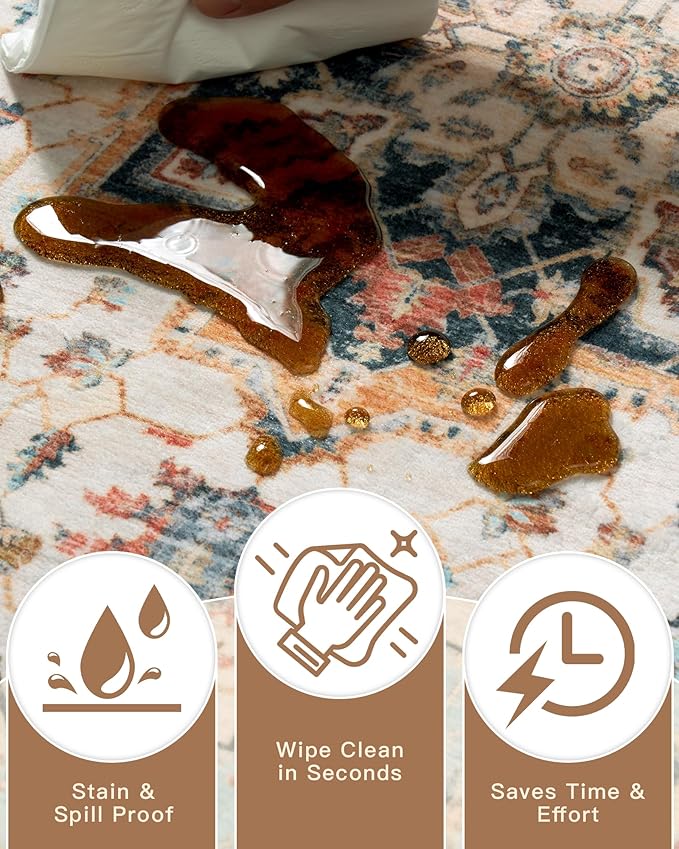 Madane Washable Runner Rug - 2x6 Rug Runners for Hallways 6 Foot Non Slip Vintage Kitchen Runner Rug Ultra-Thin Bathroom Runner Rugs Carpet Laundry Room Bedroom (2x6ft, Orange/Blue)