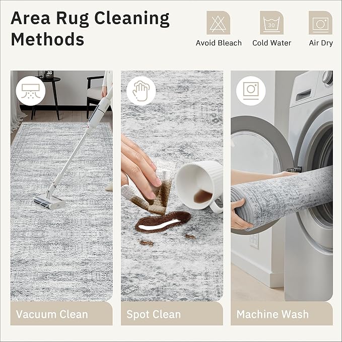 Hallway Runner Rug 4x8 Wide: Washable Thin Runners for Hallways Entry, Non Slip Soft Vintage Kitchen Area Rugs for Living Room Bedroom Dining Room Foyer (Grey, 4x8)