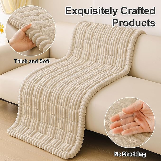 hyha Couch Covers for Dogs Washable, Non Slip Plush Dog Sofa Protectors, Fuzzy Pet Couch Covers for 3 Cushion Sofa Pet Friendly (Apricot, 27.6" x 59")