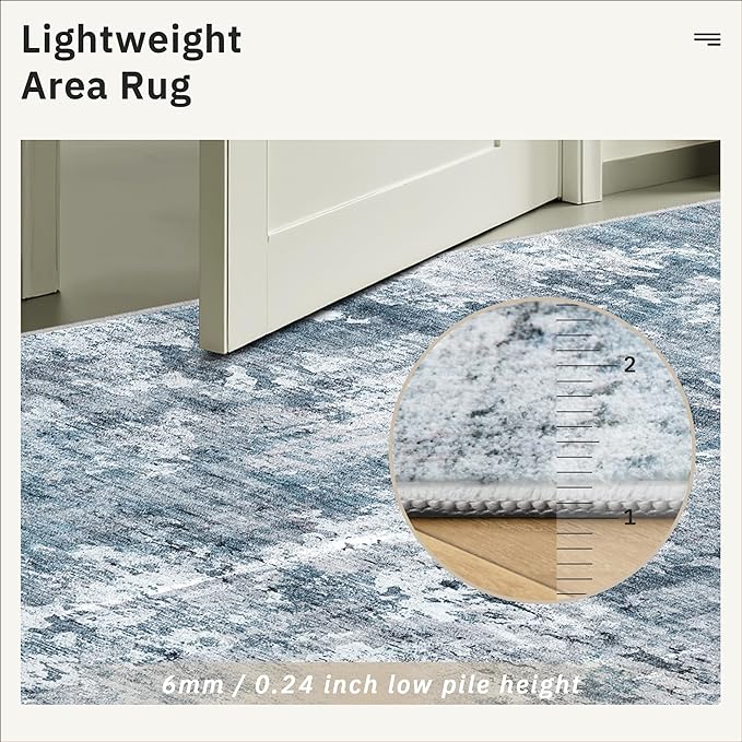 Abstract Rug 5x7 Machine Washable Area Indoor Blue Low Pile Non-Slip Foldable Thin Accent Rugs for Bedroom Living Room Dining Room