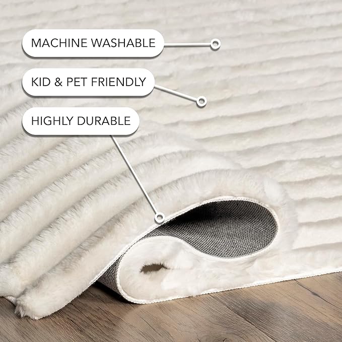 Nuloom SuperiorWash Collection Kai Off-White, 7'6" x 9'6", Fluffy and Cozy, High Traffic, Stain Resistant, Easy Clean, Durable Washable Area Rug for Bedroom, Living Room, Dining, Den, Foyer, Entryway