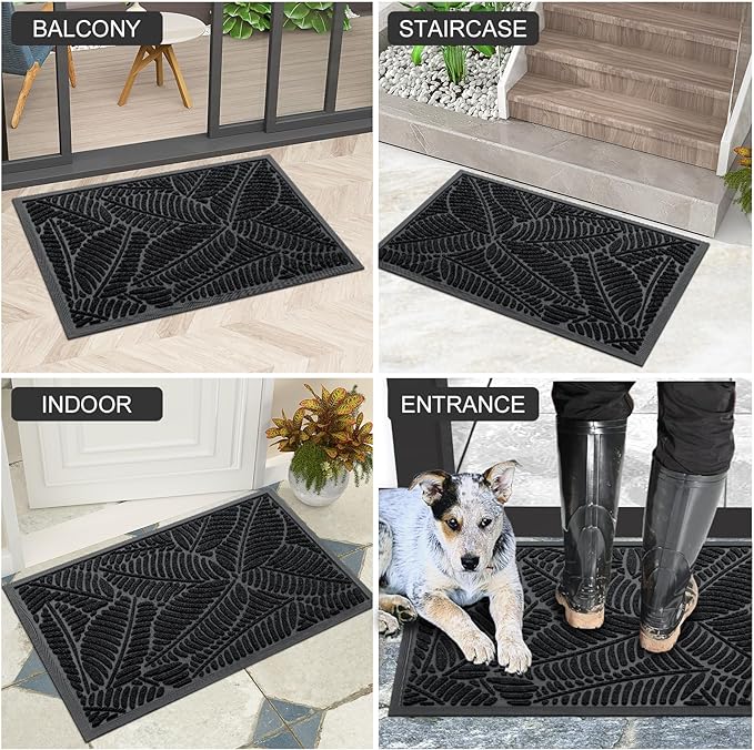 Colorxy Waterproof Doormat, Sturdy Natural Rubber Front Indoor Mat, Non Slip Low Profile Indoor Outdoor Door Mats, Stain and Fade Resistant Floor Mat, Easy Clean Patio Entrance Mat, 30''x17'', Black