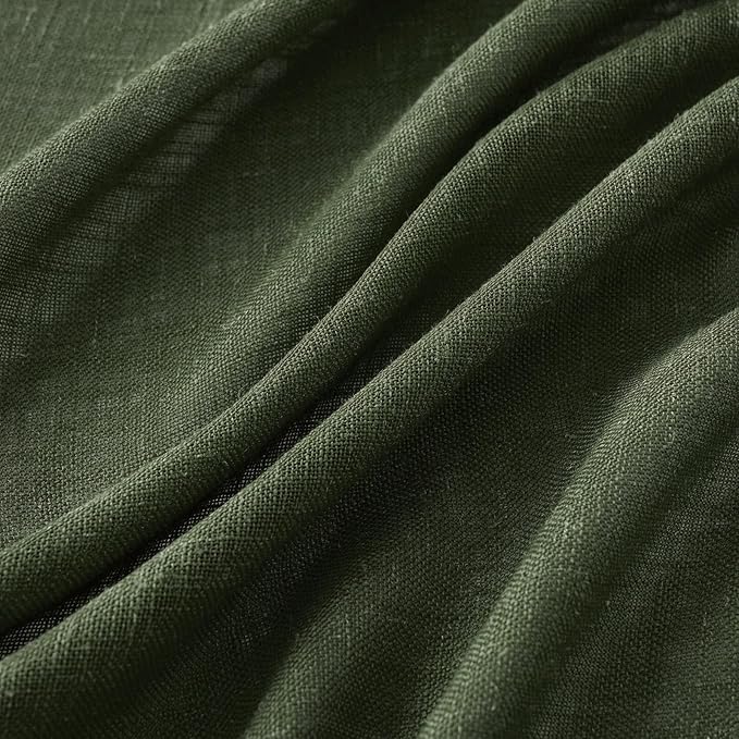 MIULEE Olive Green Linen Curtains 96 Inch Long for Bedroom Living Room, Soft Thick Linen Textured Window Drapes Semi Sheer Light Filtering Rod Pocket Back Tab Christmas Burlap Look, 2 Panels