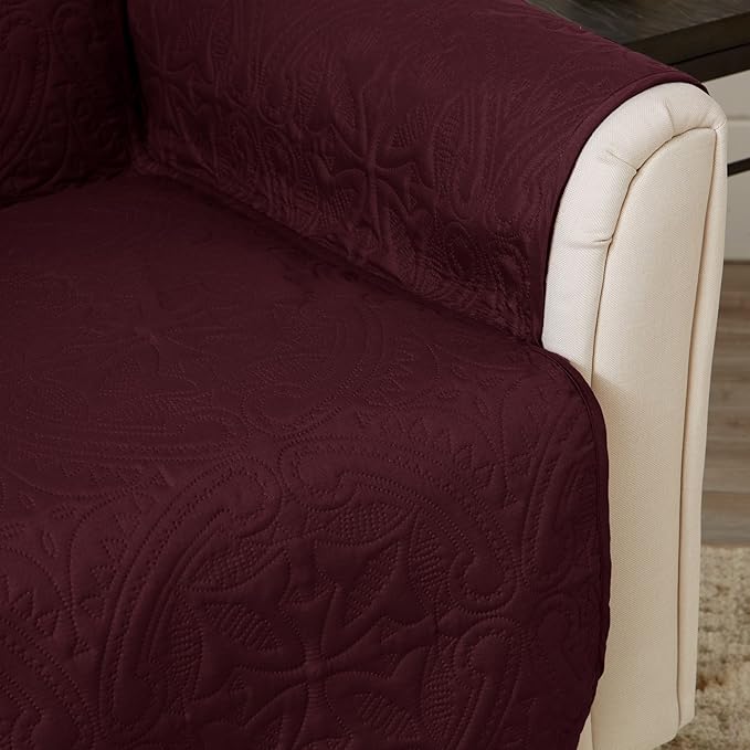 Great Bay Home Reversible Recliner Cover - Washable Slipcover Furniture Protector with Elastic Straps - Perfect for Kids & Pets - Quilted & Stitched Detail (Wine/Light Grey)