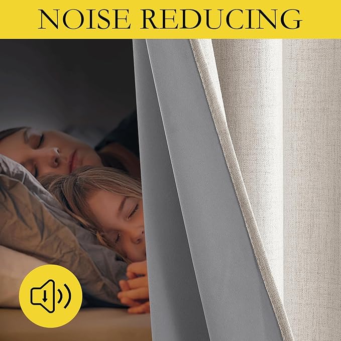 NICETOWN Brich Vintage Open Linen Weave Flax Thermal Curtains, 100% Blackout Curtains 63" Long for Dining Room, Soundproof Window Treatment Drapes for Gym Room, 42" Wide Per Panel, Set of 2