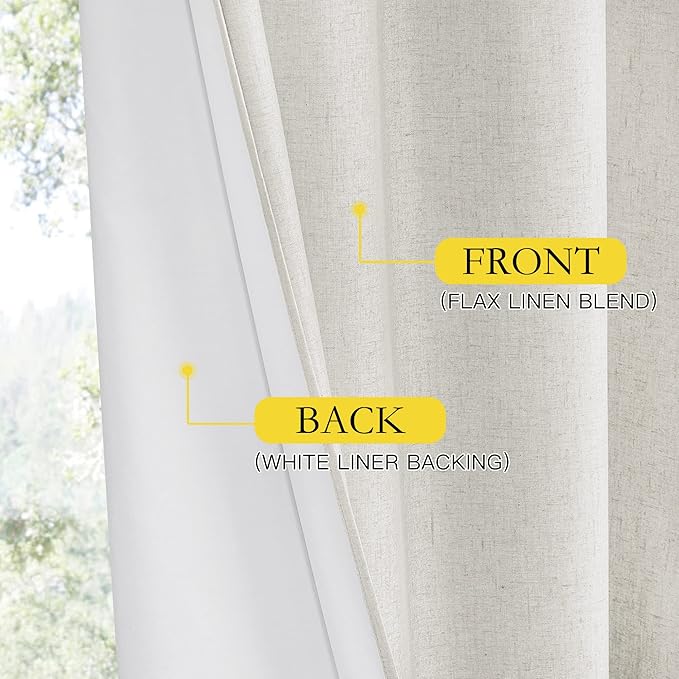 NICETOWN 100% Blackout Linen Texture Curtains 72 inches Long, Ivory, 2 Pcs, Thermal Insulated Full Blackout 2-Layer Lined Drapes, Energy Efficiency Window Draperies for Boy's Room