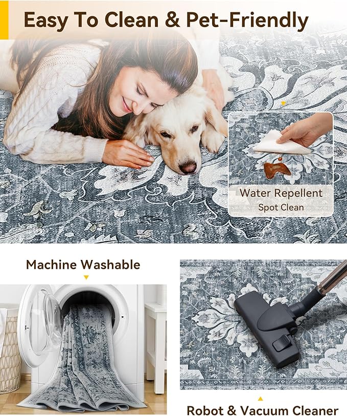 Area Rugs 2'x4' Kitchen Rugs Entry Rug Small Rugs for Entryway Kitchen Bathroom Door Mat Indoor Entrance,Washable Non Slip, Light Gray Grey White