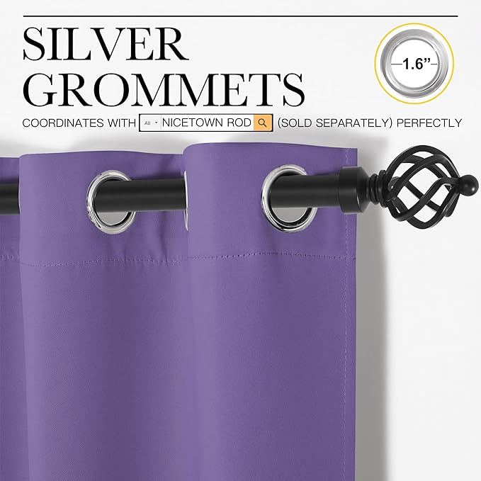 NICETOWN Blackout Curtain Panels for Bedroom, 2 Panels, W42 x L60 inches, Lilac Purple, Thermal Insulated Grommet Top Blackout Draperies and Drapes