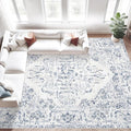 10x14 Area Rugs for Living Room: Washable Rug Vintage Large Rugs Soft Non Slip Low Pile Rug Floral Distressed Floor Carpet for Bedroom Nursery Dining Room Home Office (Blue,10'x14')