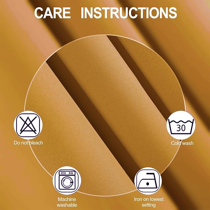 LEMOMO Mustard Yellow Blackout Curtains 66 x 63 Inch Length/Set of 2 Curtain Panels/Thermal Insulated Room Darkening Blackout Curtains for Bedroom