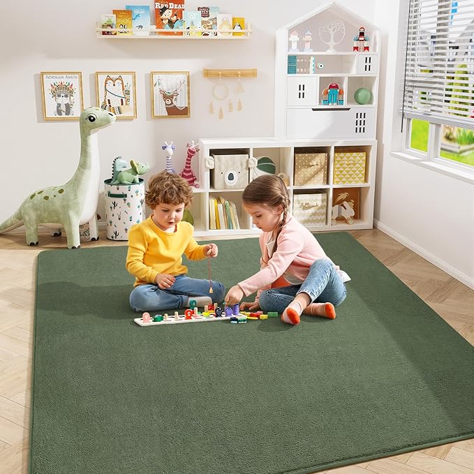 Amearea 4x4 Square Area Rugs for Bedroom Living Room, Sage Green Thickened Memory Foam Rug, Fluffy Indoor Washable Rug Non Slip Minimalist Carpet for Entryway Kids Boys Girls Dorm Nursery Room Decor