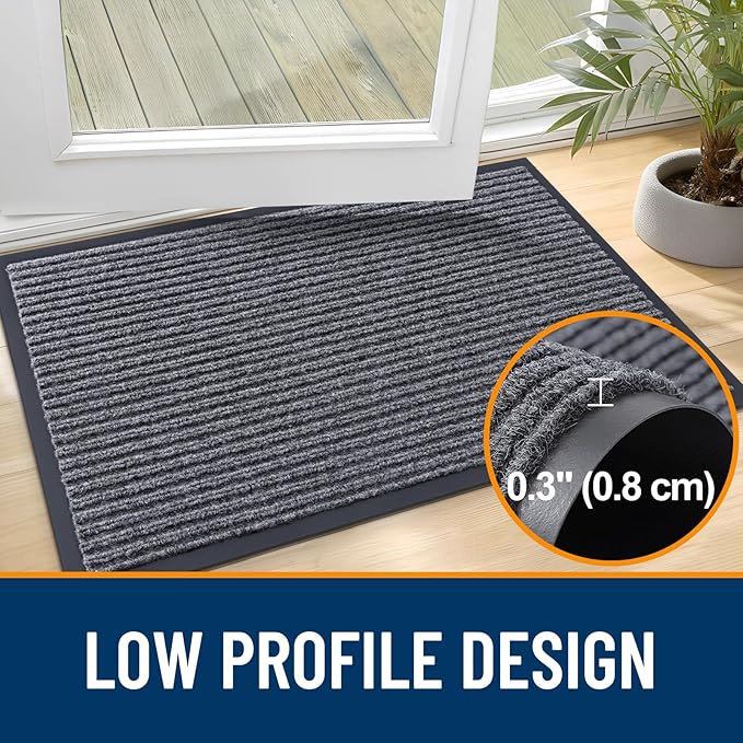 OLANLY Front Door Mat Indoor Outdoor Entrance, 2-Pack 71 x 23 Inch, Waterproof Heavy Duty Doormat, Fade Resistant, Low Profile, Easy Clean Patio Porch Welcome Floor Mats for Entry, Grey