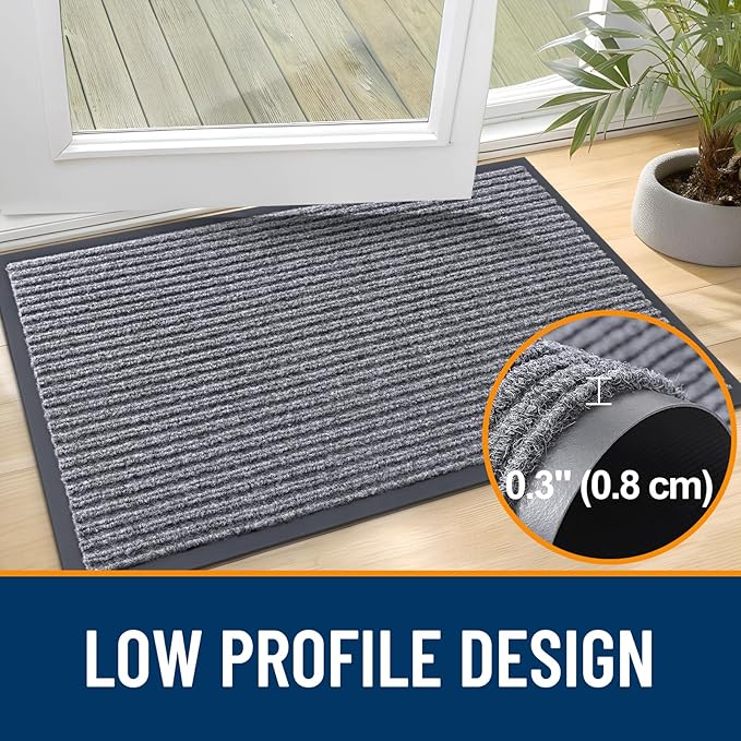 OLANLY Front Door Mat Indoor Outdoor Entrance, 2-Pack 59 x 23 Inch, Waterproof Heavy Duty Doormat, Fade Resistant, Low Profile, Easy Clean Patio Porch Welcome Floor Mats for Entry, Light Gray