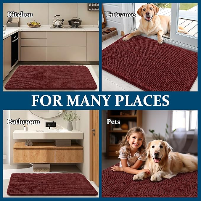 OLANLY Dog Door Mat for Muddy Paws 47x17, Absorbs Moisture and Dirt, Absorbent Non-Slip Washable Doormat, Quick Dry Chenille Mud Mat, Entry Indoor Entryway Carpet for Inside Floor, Caramel Russet