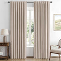 MIULEE 100% Blackout Linen Curtains for Bedroom, Beige Solid Luxury Decor Thermal Insulation Room Darkening Drapes for Living Room Nursery Back Tab Rod Pocket 42 x 72 Inches, 2 Panels