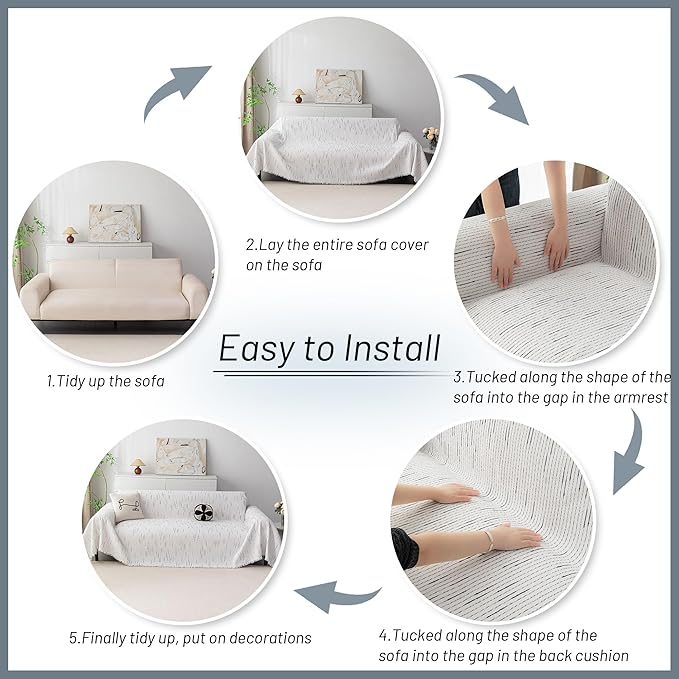 MYSKY HOME Couch Covers for 2 Cushion Couch Sofa, Chenille L Shape Sectional Couch Cover - Pet-Friendly, Machine Washable, Non-Slip Sofa Protector for Dogs, Kids, 71"x118", White
