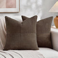 Fancy Homi 2 Packs Dark Brown Decorative Throw Pillow Covers 22x22 Inch for Living Room Couch Bed Sofa, Rustic Farmhouse Boho Home Decor, Soft Corss Corduroy Patchwork Accent Cushion Case 55x55 cm