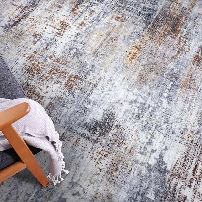 IOHOUZE Abstract Runner Rug 2x10 Ft Washable Runners for Hallways, Non Slip Kitchen Runner Printed Faux Wool Entryway Runner Indoor, Modern Abstract Floor Carpet for Hall Kitchen, Orange Grey