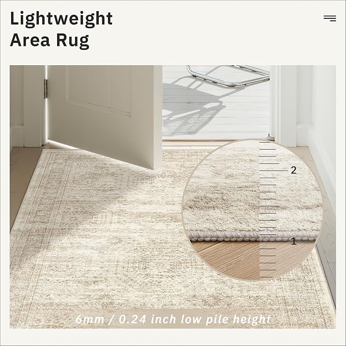 Washable Runner Rug, 2'6" x 8' Non-Slip Kitchen Vintage Foldable Hallway Runners for Entryway, Laundry, Bedroom, Beige