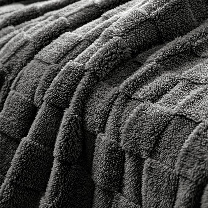 Exclusivo Mezcla Twin Size Flannel Fleece Blanket, Super Soft and Warm Lightweight Checkered Pattern Blankets for All Seasons, 60x80 Inches, Dark Grey