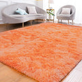 Goideal Fluffy Rug for Bedroom Living Room, 7x10 Orange Area Rugs, Faux Fur Shag Modern Carpet Ultra Soft Girls Boys Room Home Decor, Tie-Dyed