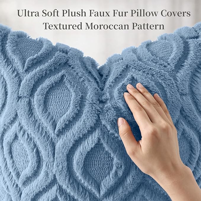 decorUhome Throw Pillow Covers 20x20 Inch Set of 2, Soft Plush Faux Wool Blue Solid Couch Pillow Covers, Accent Farmhouse Neutral Square Pillow Cases for Sofa Bed Living Room