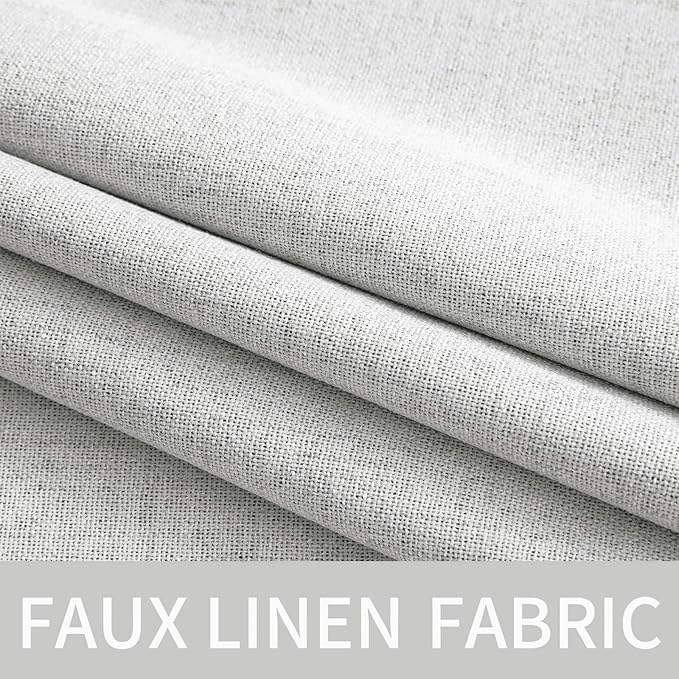 MIULEE 100% Blackout Linen Textured Curtains for Bedroom Solid Thermal Insulated Heathered White Grommet Room Darkening Curtains & Drapes Luxury Decor for Living Room Nursery 52 x 108 Inch (2 Panels)