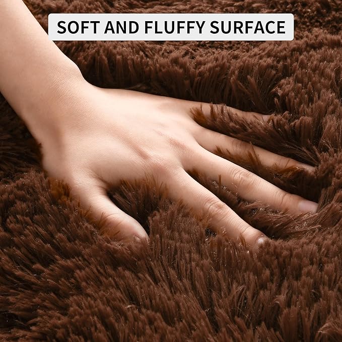 Tepook Super Soft Fluffy Rugs for Bedroom, Shag 5x8 Area Rugs for Living Room, Modern Shaggy Rug Fuzzy Carpets for Kids, Plush Indoor Nursery Home Decor Rug with Non-Slip Bottom, Brown