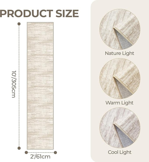 2x10 Runner Rug, Long Hallway Rugs for Dining Room, Living Room, Bedroom, Machine Washable Kitchen Carpet Runner with Rubber Backing, Soft Low Pile Indoor Rug(2'x10', Brown/Beige)