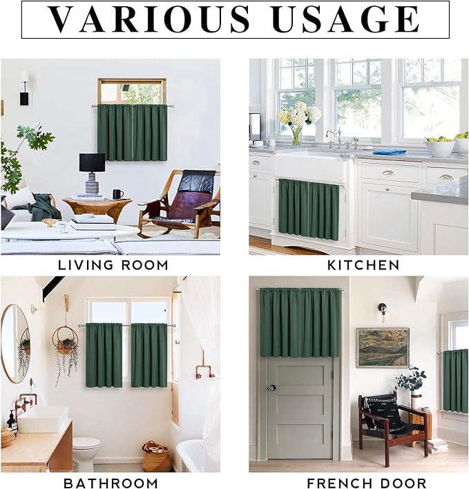 RYB HOME RV Curtains for Camper Windows, Mini Small Thermal Insulated Sunlight Heat Blocking Blackout Privacy Portable Curtains for Travel Trailer, Width 34 by Length 24, Dark Green, 2 Panels