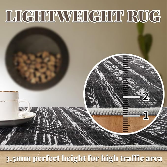 Moroccan Hallway Runner Rug 2'6''x16' - Washable Kitchen Rugs Non Slip Floor Carpet Rubber Backing Long Mat for Bedroom Laundry Living Room 2'6''x16' Black