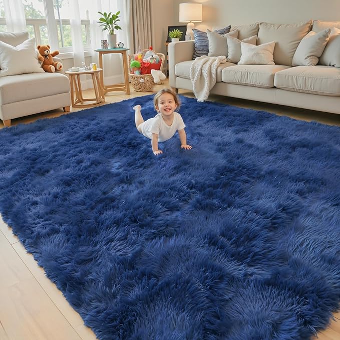 Rugs for Bedroom 4x6, Alfombras para Salas Shag Large Plush Soft Area Rug, Shaggy Carpets for Livingroom, Kids Boys Girls Home Decor Aesthetic(Royal Blue, 4 x 6)