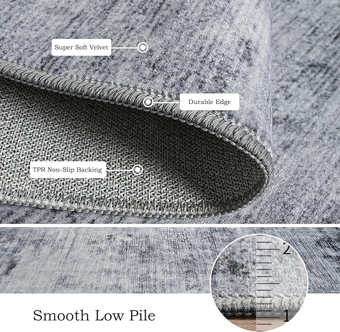 Toneed Abstract Area Rug Modern Washable Rug Soft Non Slip Rug Low Pile for Bedroom Living Room Dining Room Grey 4x6 Feet