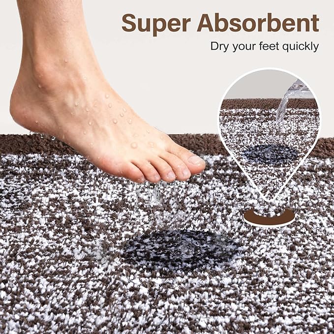 60x24 Long Bathroom Rugs Washable Non Slip, Brown Bath Mat for Bathroom Floor Tub, Soft Absorbent Quick Dry Mats for Shower,Bathtub,Home Decor