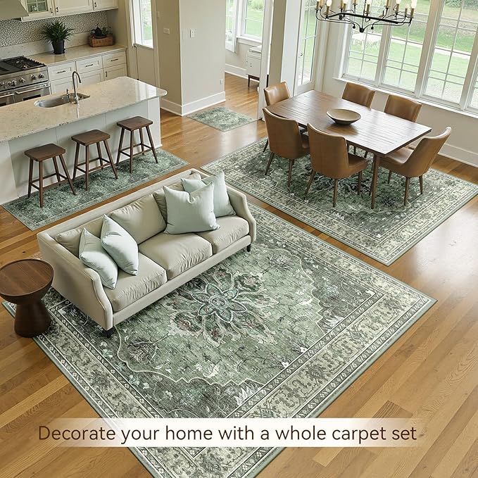 Area Rugs 2'x6' Runner Rug Non Slip Washable for Kitchen Hallway Bedroom Beside Laundry Room Bathroom Rug, Floor Carpet, Dark Green Gray