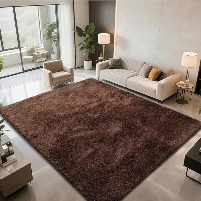 9X12 Large Area Rugs for Living Room Bedroom,Big Shag Rug for Bedroom Dorm,Soft Fluffy Indoor Carpet Nursery Rugs for Kids Girls Room Home Decor (Brown, 9X12 Feet)