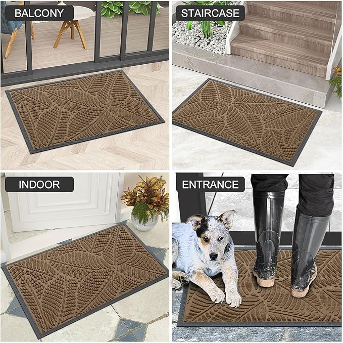 Colorxy Waterproof Doormat, Sturdy Natural Rubber Front Indoor Mat, Non Slip Low Profile Outdoor Door Mat, Stain and Fade Resistant Floor Mats, Easy Clean Patio Entry Mat, 59''x23'', Light Brown