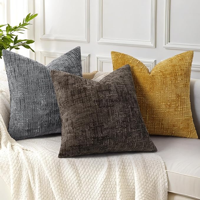 decorUhome Dark Brown Chenille Throw Pillow Covers 20x20 Set of 2 Textured Soft Cozy Slubby Couch Pillow Covers Modern Farmhouse Boho Decorative Pillow Cases for Bed Sofa Living Room