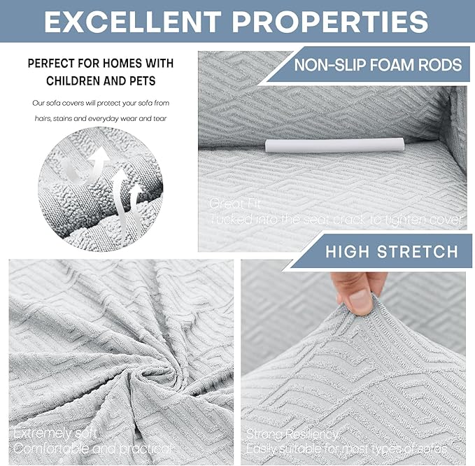 ZNSAYOTX 1 Piece Jacquard Couch Covers for 3 Cushion Couch High Stretch Sofa Cover for Pets Dogs Anti Slip Extra Large Sofa Slipcovers Furniture Protector (X-Large, New Pattern Silver Grey)