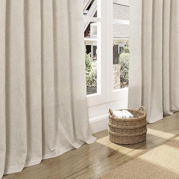Boho Linen Curtains 80 Inch Length for Living Room Light Filtering Semi Sheer Curtain Back Tab Boho Eclectic Home Decor Elegant Luxury Farmhouse Drapes for Bedroom Dinner Room 52x80, 2 Panels