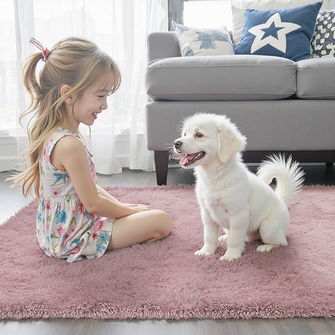 Rugs for Bedroom 4x6, Alfombras para Salas Shag Large Plush Soft Area Rug, Shaggy Carpets for Livingroom, Kids Boys Girls Home Decor Aesthetic(Blush, 4 x 6)