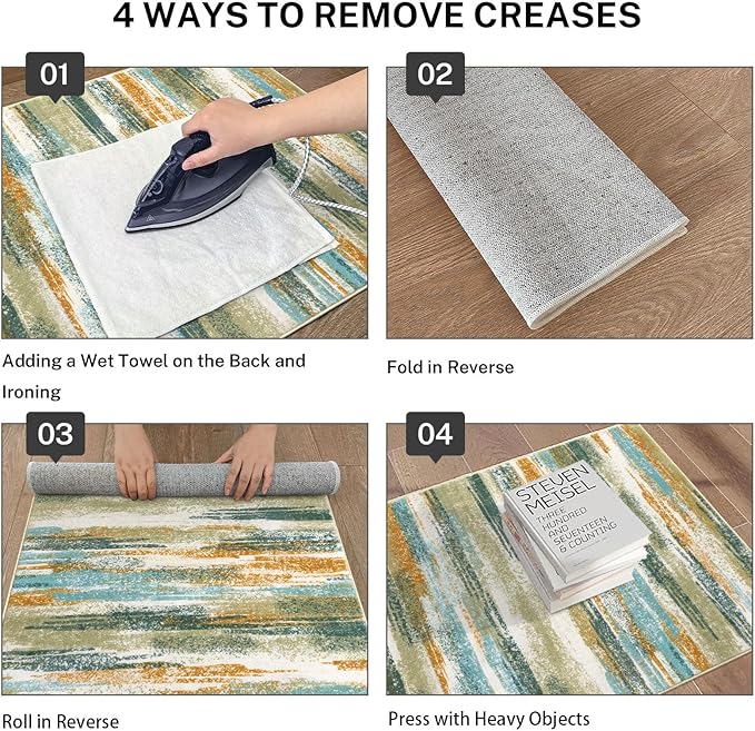 Lansny Modern Abstract Runner Rug 2x5, Green Mustard Multi Washable Entryway Kitchen Runner Non-Slip Soft Hallway Rug Runner Thin Print Faux Wool Carpet for Bedroom Laundry Room Indoor