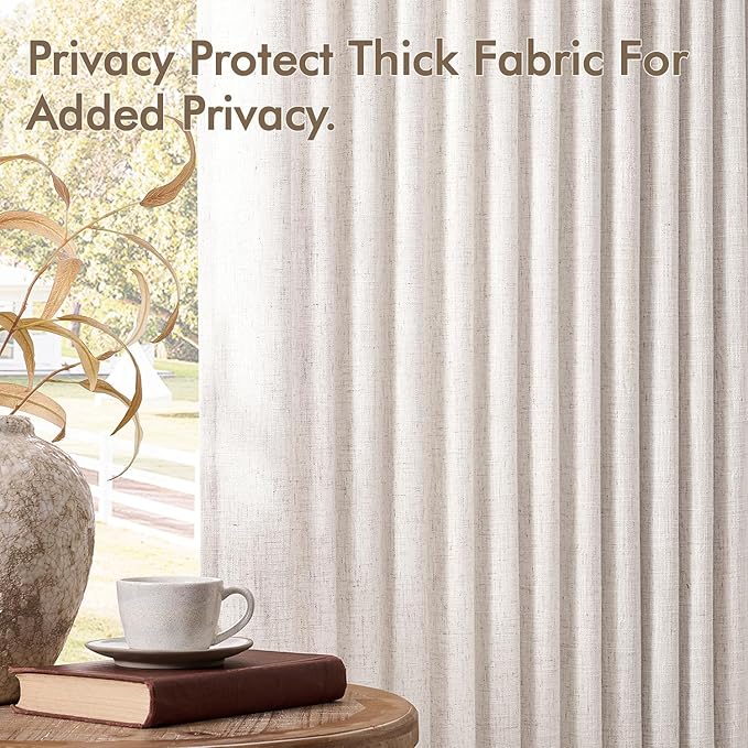 MIULEE Pinch Pleated Thick Linen Curtains 96 Inches Long 2 Panels for Living Room Bedroom, Memory Trained Pleat Drapes Light Filtering Natural Birch Semi Sheer Window Curtains Hooks Rings Back Tab