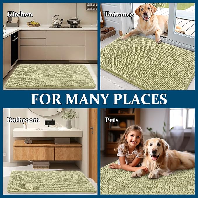 OLANLY Dog Door Mat for Muddy Paws 30x17, Absorbs Moisture and Dirt, Absorbent Non-Slip Washable Doormat, Quick Dry Chenille Mud Mat for Dogs, Entry Indoor Entryway Carpet for Inside Floor, Vanilla
