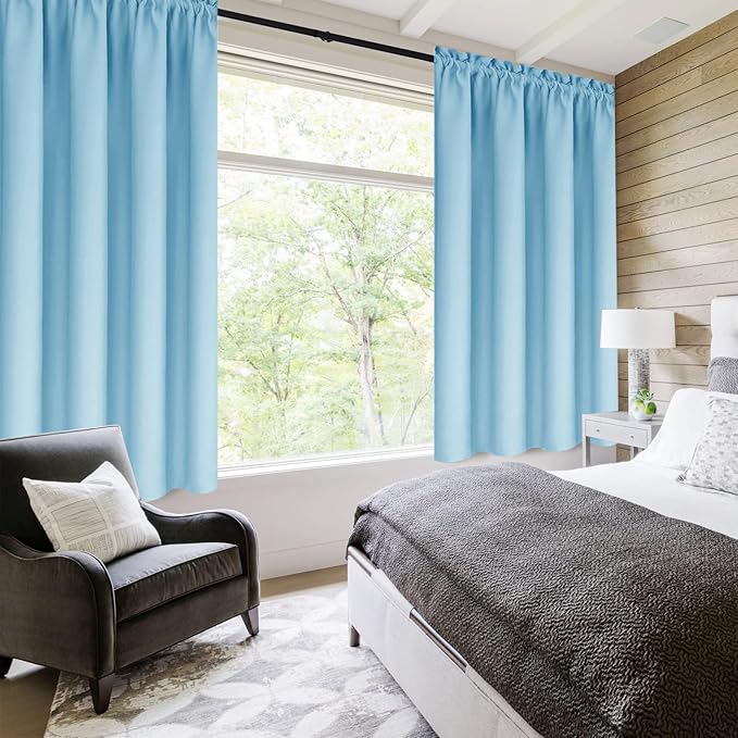 DWCN Light Blue Blackout Curtains for Bedroom – Rod Pocket Thermal Insulated Energy Saving Drapes for Living Room and Bedroom, W 38 x L 54 Inch, 2 Panels