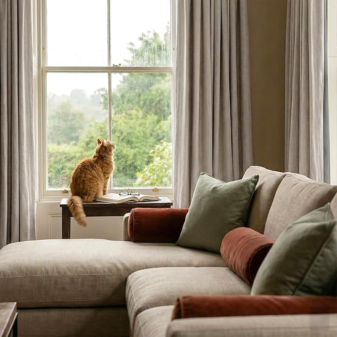 RYB HOME Natural Beige 100% Blackout Linen Curtains for Bedroom/Living Room 120 inches Long 52 Width, Thick Elegant Extra Long Drapes for Modern/Farmhouse Home Style, 2 Panels
