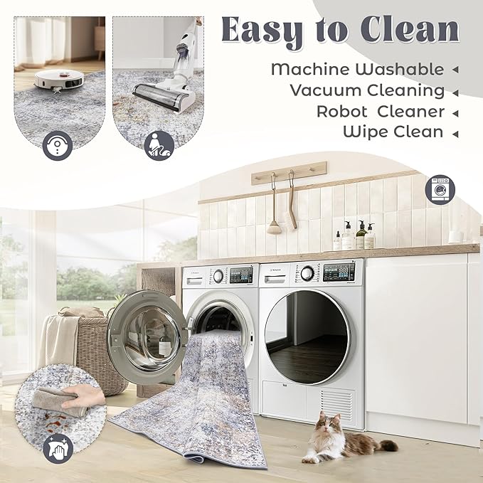 XLUEZ 2x7 Runner Rug for Hallway, Washable Modern Abstract Runner Rugs Neutral Soft Non Slip Kids Rug Stain Resistant Indoor Runners for Entryway Bedroom Kitchen Laundry Room(Bluegrey, 2'x7')
