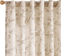 Lazzzy Taupe Floral Linen Curtains 84 Inch Farmhouse Curtain Back Tab Drapes for Living Room Bedroom Light Filtering Vintage Rod Pocket Curtains for Home, 2 Panels, Taupe on Beige
