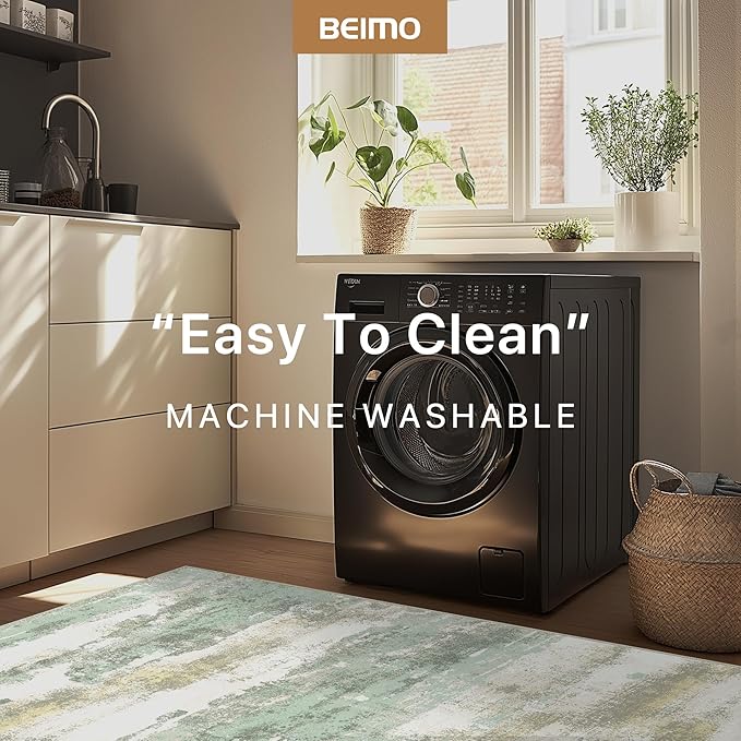 BEIMO 1'5''x2'5'' Rugs for Entryway Entrance Kitchen Bathroom, Machine Washable Modern Abstract Rug, Small Soft Low Pile Indoor Floor Mat with Non Slip Backing, Light Green